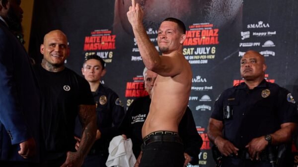 Photographs: Nate Diaz vs. Jorge Masvidal boxing occasion ceremonial weigh-ins, faceoffs