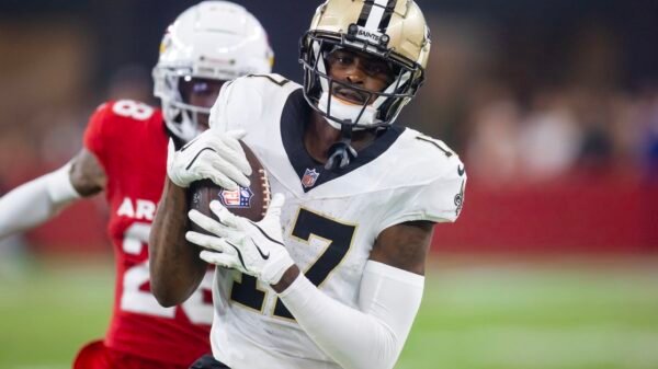 Former Saints WR A.T. Perry indicators with the Denver Broncos