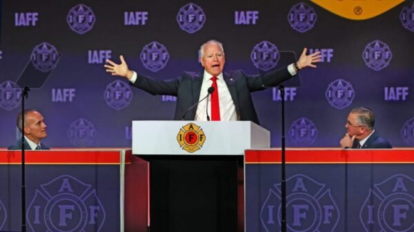 Tim Walz makes use of baseball analogy at firefighters conference in Boston