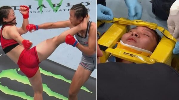 UFC Combat Evening 248 video: Ming Shi’s insane head kick sends Xiaocan Feng out on stretcher