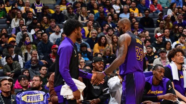 Lakers’ LeBron James Posts Photograph of Bronny Celebrating vs. Blazers: ‘My Objective’