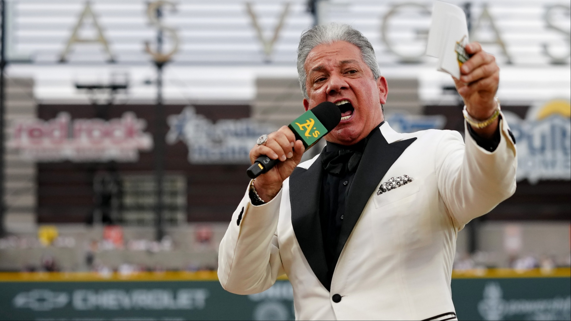 VIDEO | Bruce Buffer announces starting lineups at Las Vegas’ first MLB game