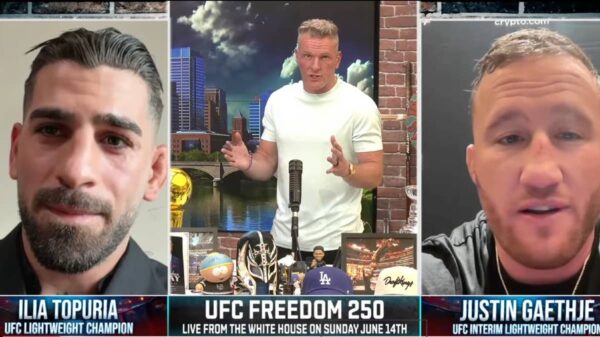Ilia Topuria and Justin Gaethje get into heated exchange in face-to-face interview