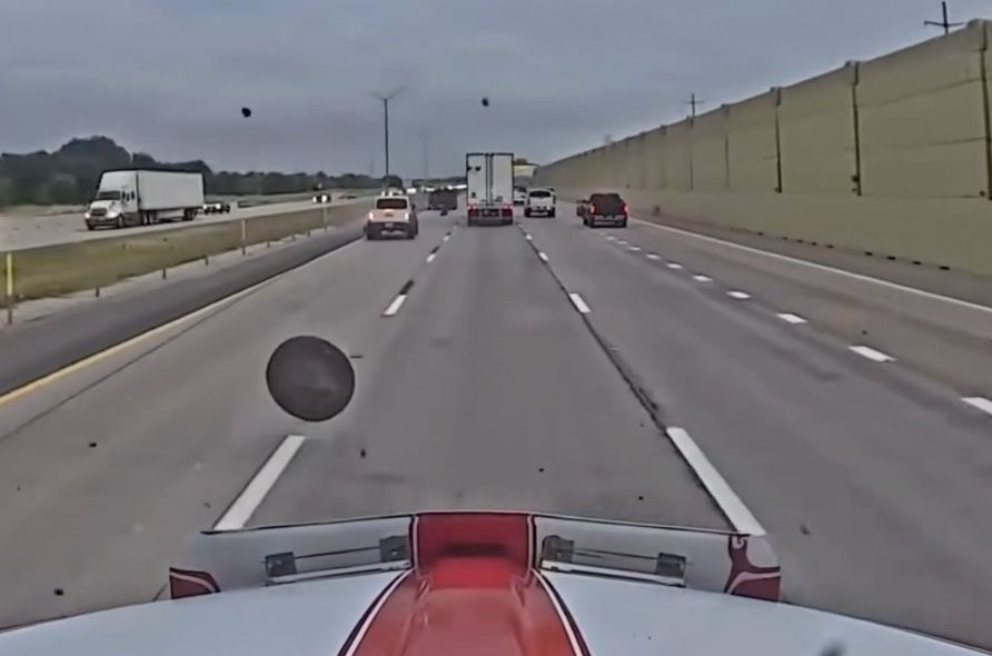 NASCAR hauler hits runaway wheel, releases dash cam footage of traffic incident
