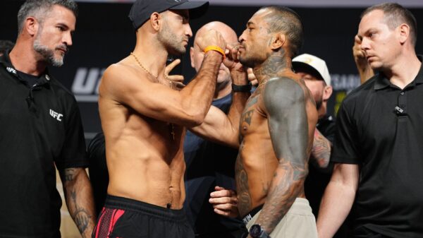 Watch UFC 331 opponents get separated by security after almost brawling backstage at the weigh-ins